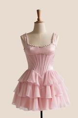 Black Square Neck Ruffle A-line Short Dress
