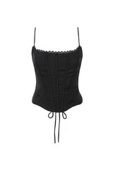Black Lace Trim Fitted Top