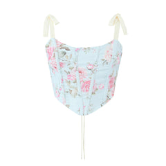 Blue Shoulder Tie Corset Top
