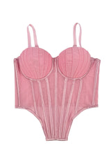 Burgundy Pleated Tulle Corset Top