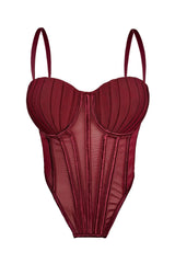 Burgundy Pleated Tulle Corset Top