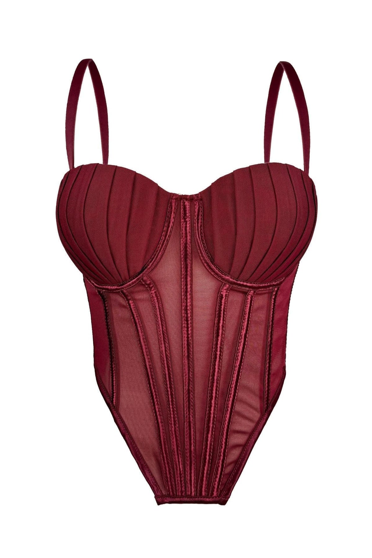 Burgundy Pleated Tulle Corset Top