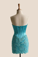Aqua Corset Appliques Tight Short Dress