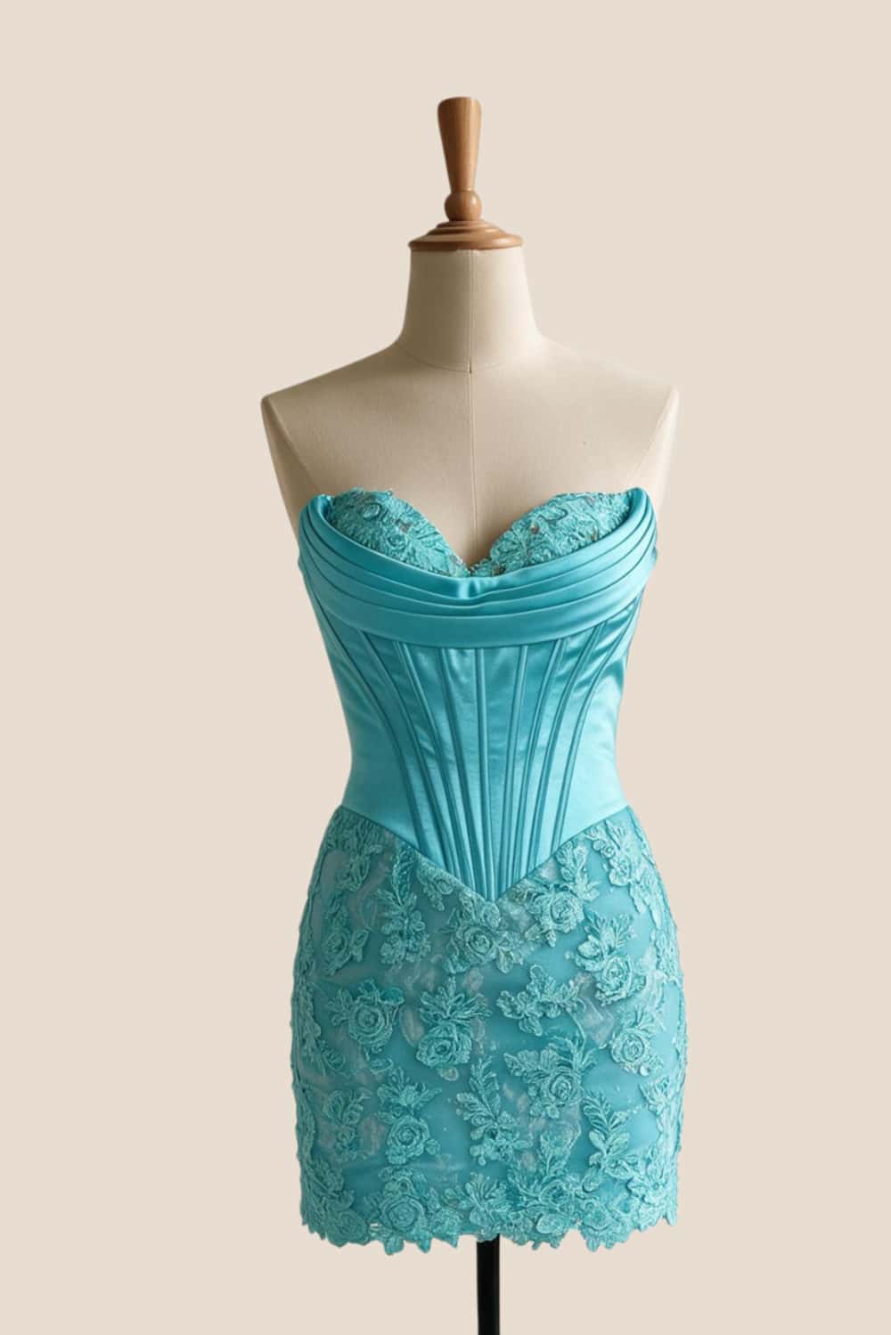 Aqua Corset Appliques Tight Short Dress