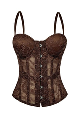 Brown Lace Lace-Up Corset Top