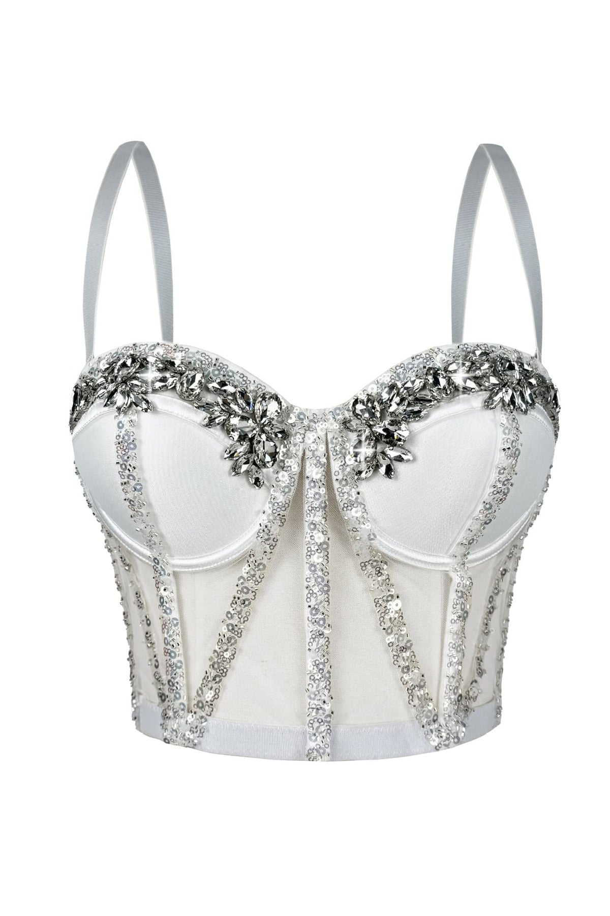 Apricot Yellow Rhinestone Mesh Corset Top