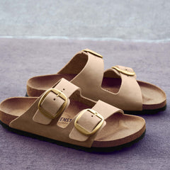 Women's Arizona Leather Big Buckle Sandals in Sandcastle