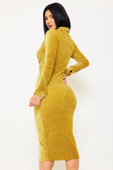 Symphony Dress - Textured Fabric Button Up Front Midi Shirt Dress