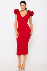 Symphony Dress - Ruffle Detail Shoulder Midi Dress