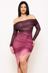 Ombre Rhinestone Off The Shoulder Midi Dress