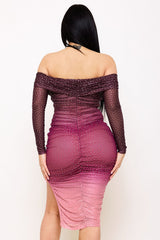 Symphony Dress - Ombre Rhinestone Off The Shoulder Midi Dress