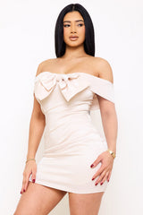 Bow Front Metallic Fabric Mini Dress