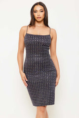 Symphony Dress - Square Rhinestone On Shiny Mini Dress
