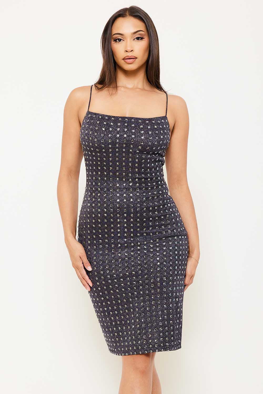 Symphony Dress - Square Rhinestone On Shiny Mini Dress