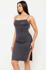Square Rhinestone On Shiny Mini Dress