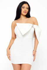 Symphony Dress - Glitter With Large Bow On One Shoulder Mini Dress