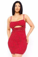 Rhinestone On Power Mesh Draped Front Mini Dress