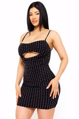 Symphony Dress - Rhinestone On Power Mesh Draped Front Mini Dress