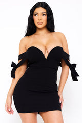 Off The Shoulder Bow Shoulder Mini Dress