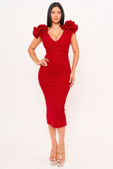 Glitter Ruffle Shoulders Midi Dress