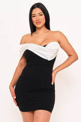 Satin Rose Off The Shoulder Mini Dress