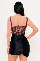 Symphony Dress - Lace Print On Mesh With Satin Contrast Mini Dress