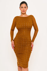 Square Rhinestone On Mesh Midi Dress