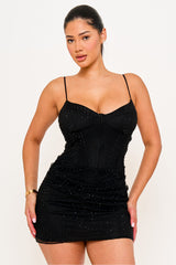 Rhinestone On Overlay Mesh Mini Dress