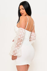 Polkadot On Mesh Long Balloon Sleeve Mini Dress