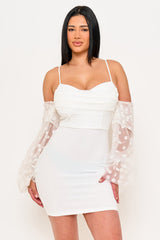 Symphony Dress - Polkadot On Mesh Long Balloon Sleeve Mini Dress