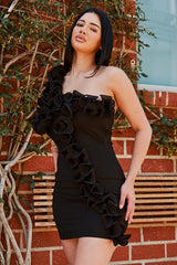 Symphony Dress - Pleated Ruffle One Shoulder Mini Dress