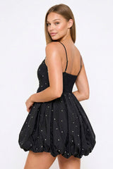 Rhinestone On Taffeta Balloon Skirt Mini Dress