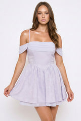 Symphony Dress - Floral Jacquard Open Shoulder Mini Dress