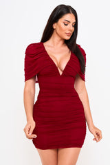 Symphony Dress - Mesh Shirring Shoulder Cape Mini Dress