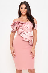 Symphony Dress - Satin Layer Ruffle Across The Front Midi Dress