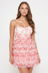 Symphony Dress - Spring Floral Print Layered Ruffle Mini Dress