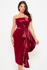 Symphony Dress - Satin Pleated Fabric Contrast Midi Dress