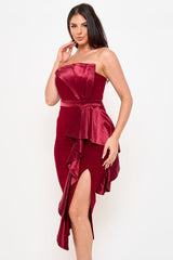Satin Pleated Fabric Contrast Midi Dress