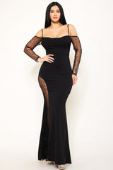 Beaded Mesh Paneled Maxi Dress