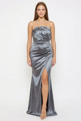 Glittered Satin Pleated Maxi Dress