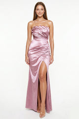 Glittered Satin Pleated Maxi Dress