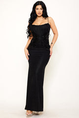 Symphony Dress - Flower Embellished Shiny Wired Bust Maxi Dress
