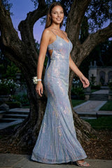 Floral Patterned Sequin Mesh Mermaid Maxi Dress