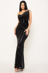 Symphony Dress - Satin With Patterned Sequin Body Maxi Dress
