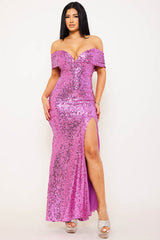 Sequins Off The Shoulder Maxi Dress