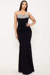 Symphony Dress - Multi Shape Rhinestone On Bust Mermaid Maxi Dress