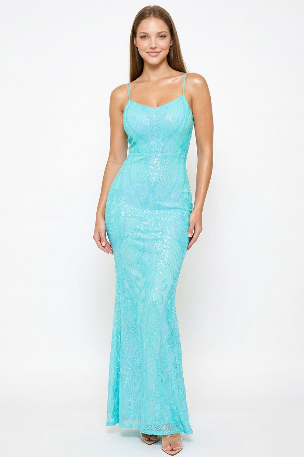 Symphony Dress - Scroll Pattered On Mesh Fabric Maxi Dress