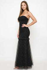 Polka Dot Mesh Mermaid Maxi Dress