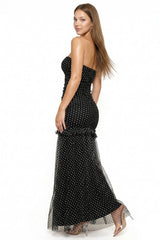 Polka Dot Mesh Mermaid Maxi Dress