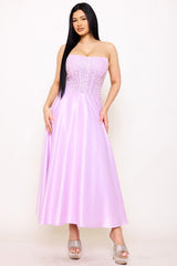Lace And Dull Satin Paneled Maxi Dress
